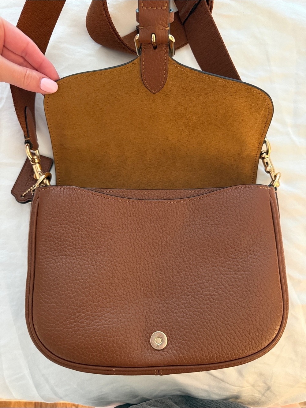 Authentic! Coach Cognac Pebbled Leather Crossbody Saddle Bag - Picture 8 of 10